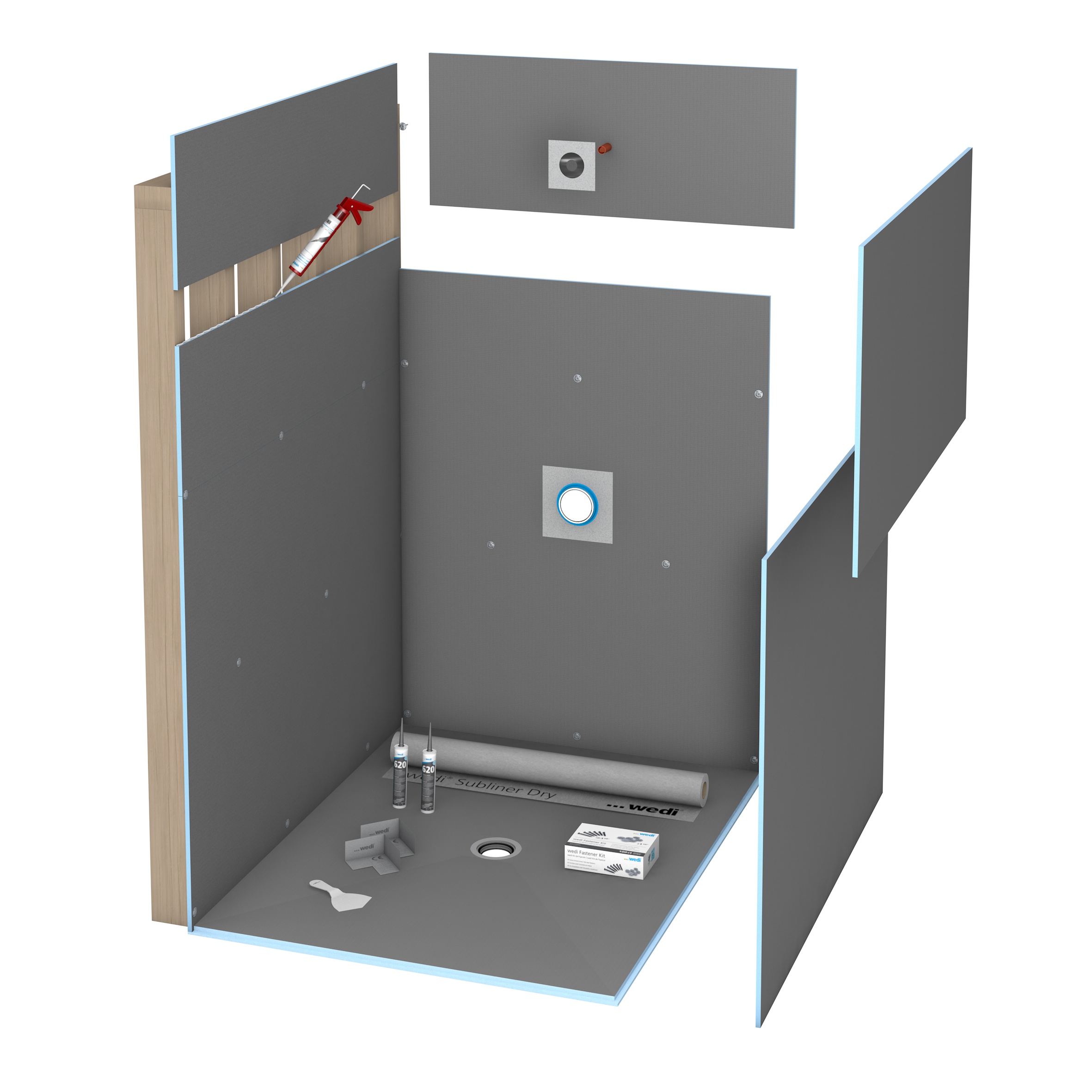 Kit de douche Fundo Ligno - 36" x 60" - Drain centré