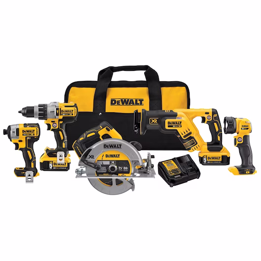 5 Power Tool Combo Kit 20V Max XR with 2 Batteries and Bag
