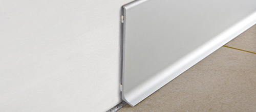 Wall Base Skirting 80 with Adhesive Anodized Aluminum Silver - 3-5/32" (80 mm) x 3/8" x 6' 6-3/4"