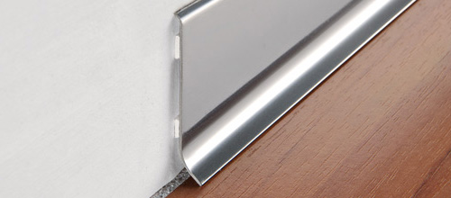 Wall Base Skirting 80 with Adhesive Polished Stainless Steel - 3-5/32" (80 mm) x 7/16" x 6' 6-3/4"