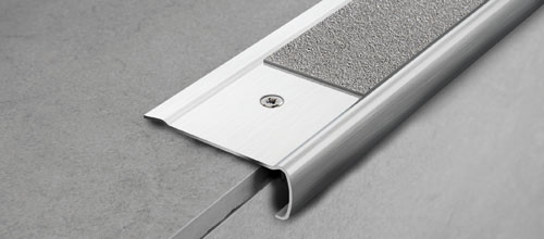 Tile Stair Nose with Punch Holes Prostyle Grip Acc Satined Stainless Steel - (20 mm) 25/32" x 2-3/8" x 8' 10-5/16"