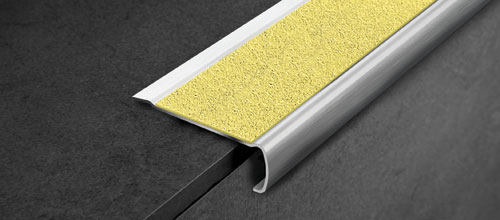 Tile Stair Nose with Adhesive Prostyle Grip Acc Satined Stainless Steel - (20 mm) 25/32" x 2-3/8" x 8' 10-5/16"