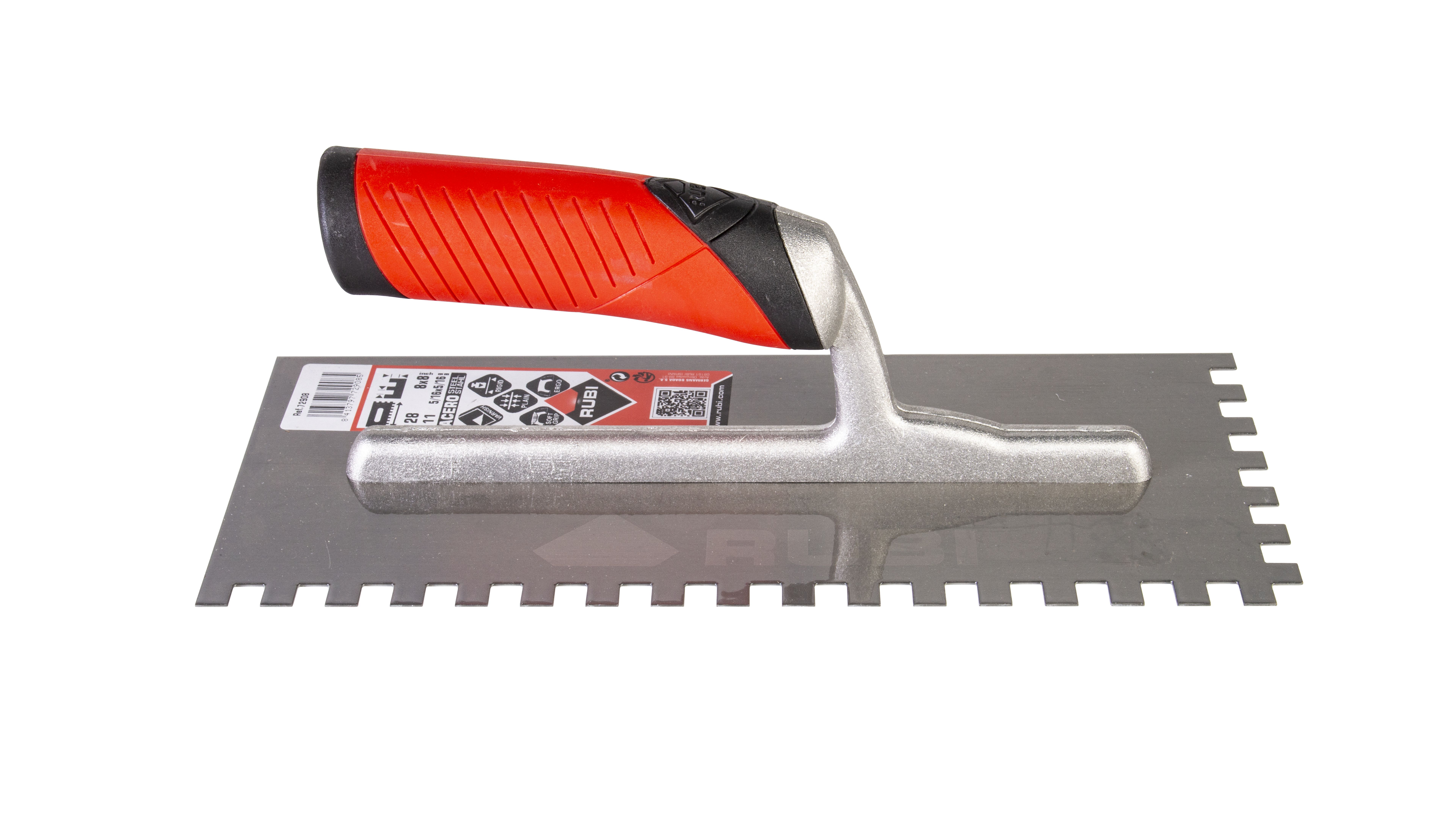 Square Notched Trowel 11" Steel with Open Rubiflex Handle 5/16" x 5/16"