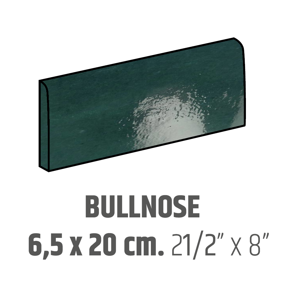 Bordures murales pour céramique Bullnose Artisan Moss Green Lustré 2.5" x 8"
