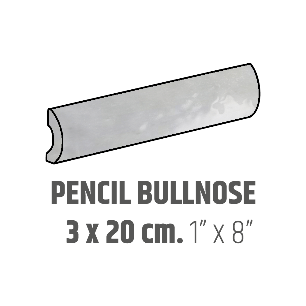 Bordures murales pour céramique Pencil Bullnose Artisan Alabaster Lustré 1" x 8"