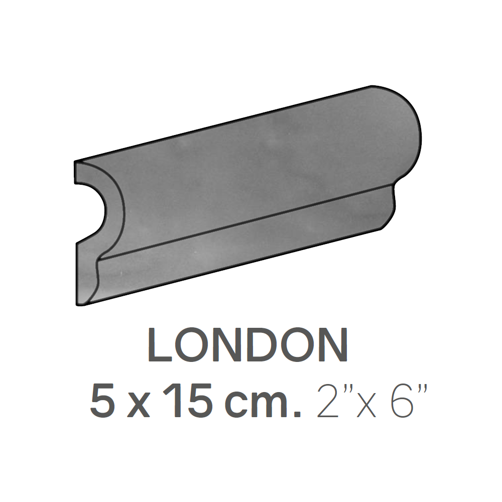 Ceramic Wall Molding London Masia Dark Grey Glossy 2" x 6"