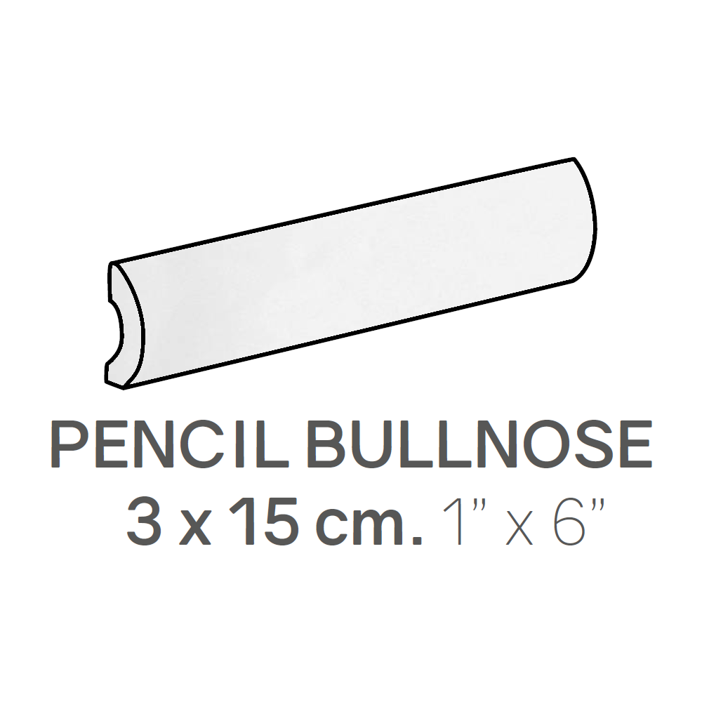Ceramic Wall Molding Pencil Bullnose Masia White Glossy 1" x 6"