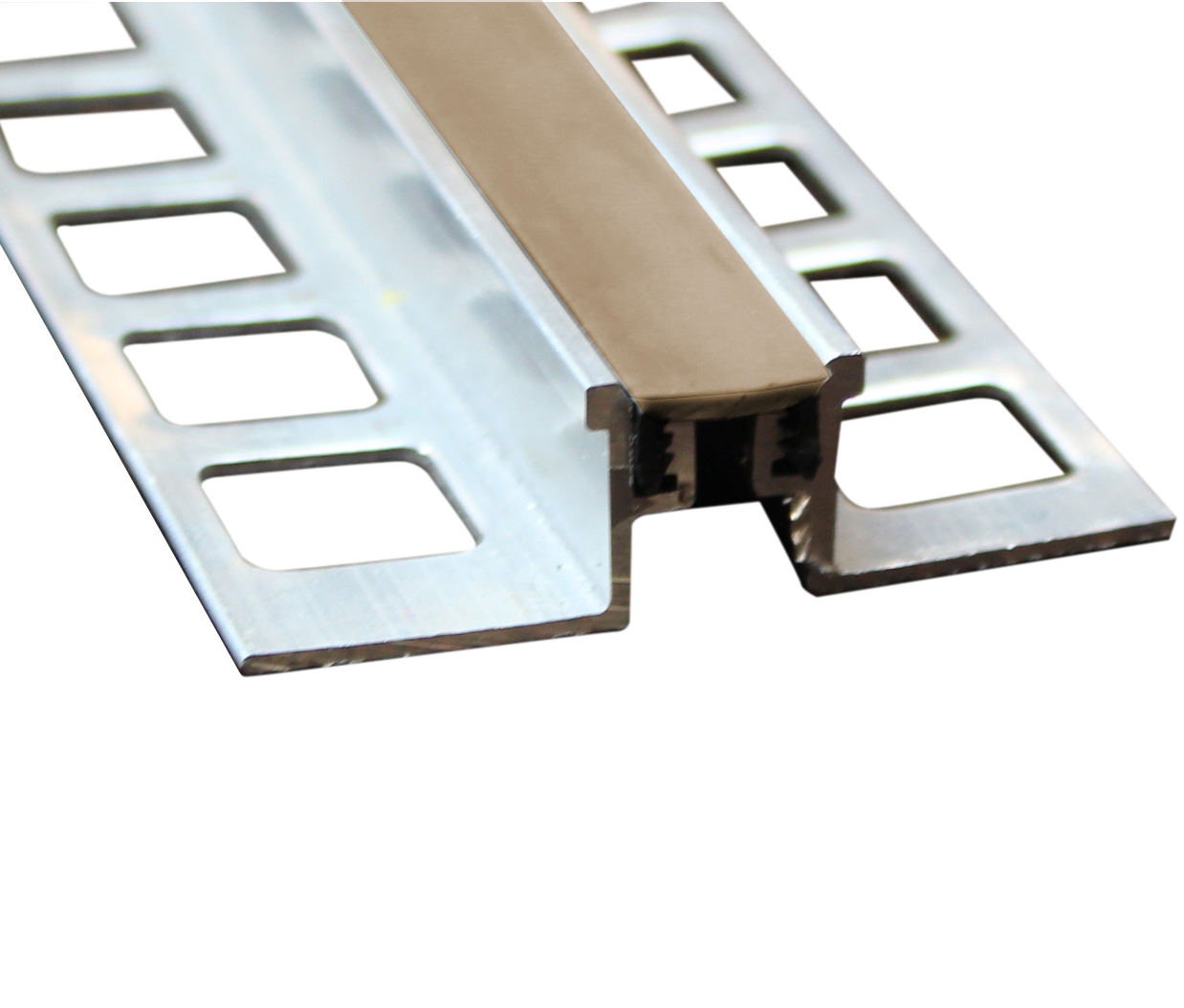 Heavy Duty Aluminum Expansion Joint, Mill Finish with Beige Vinyl Insert - 3/8" x 8'