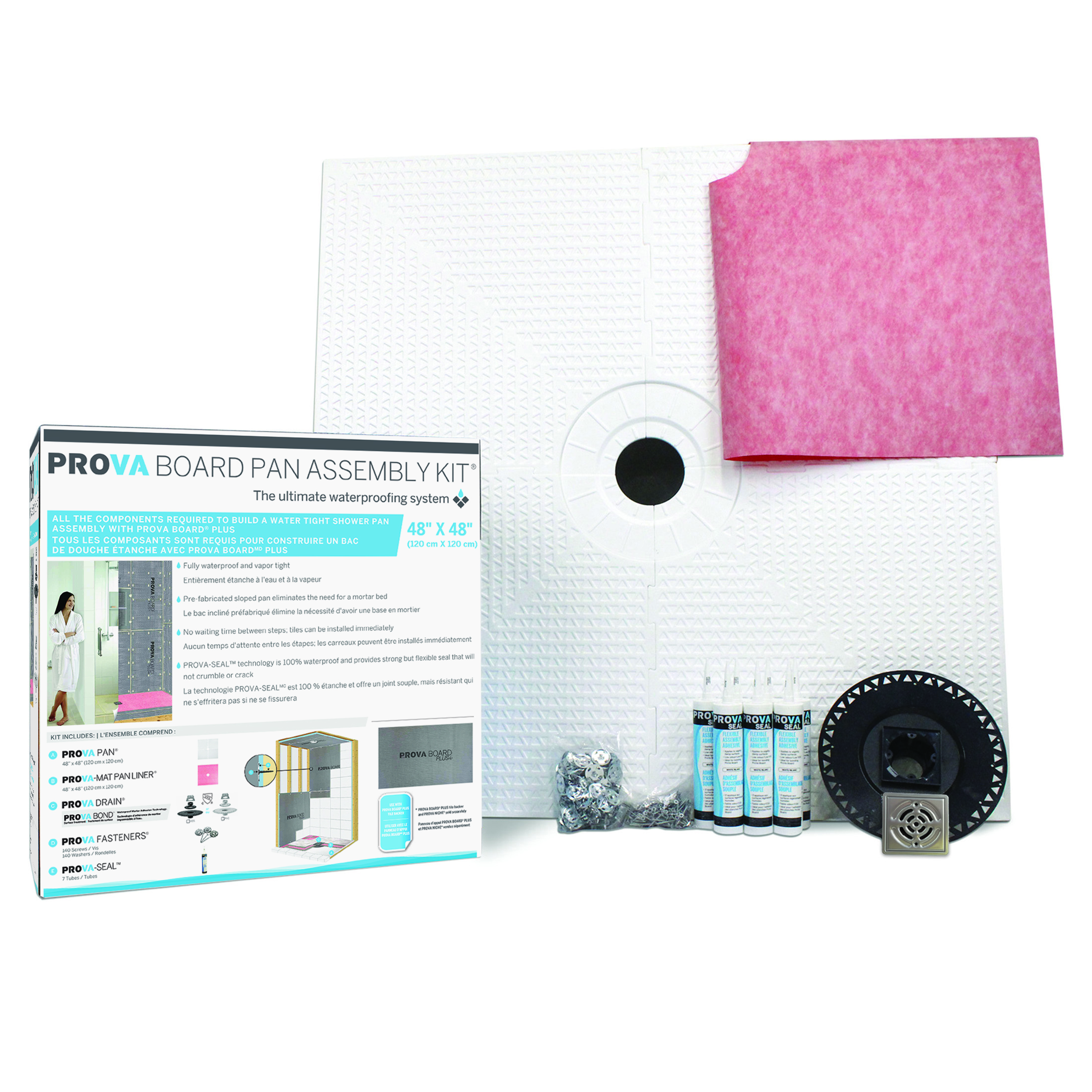 Kit d'assemblage pour panneaux, drain central en ABS - 48" x 48"