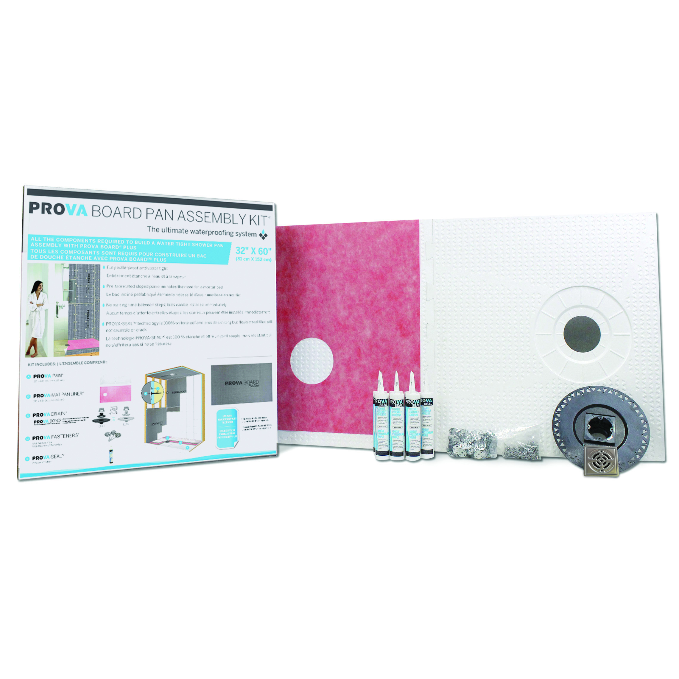 Board Pan Assembly Kit, Off-Set ABS Drain - 32" x 60"