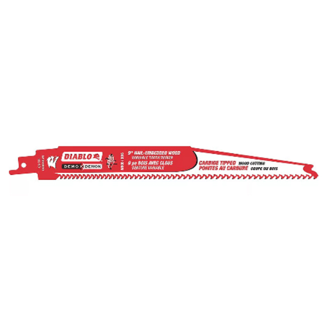 Lame de scie à mouvement alternatif Demo Demon 5/7 TPI à pointes en carbure 9" (paquet de 3) pour bois clouté