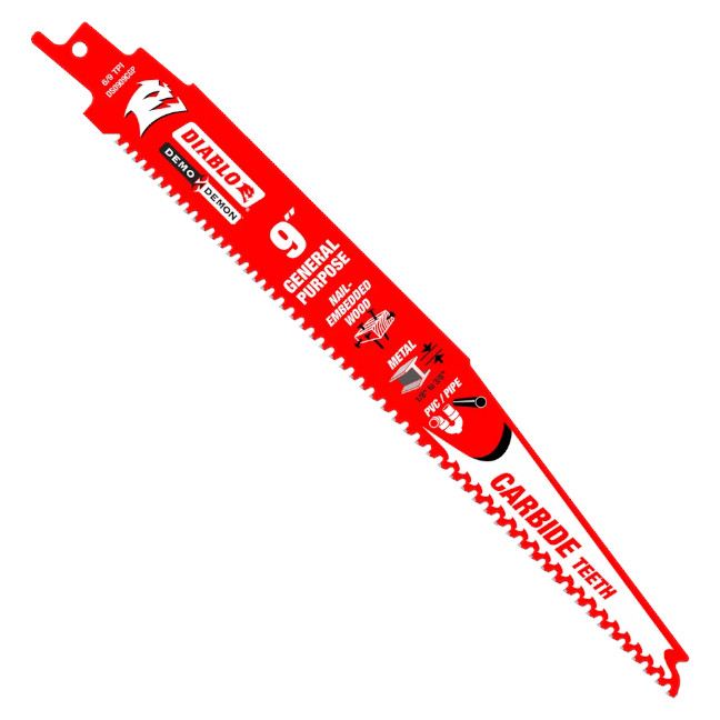 Lame de scie à mouvement alternatif Demo Demon 6/9 TPI à pointes en carbure 9" pour usage général