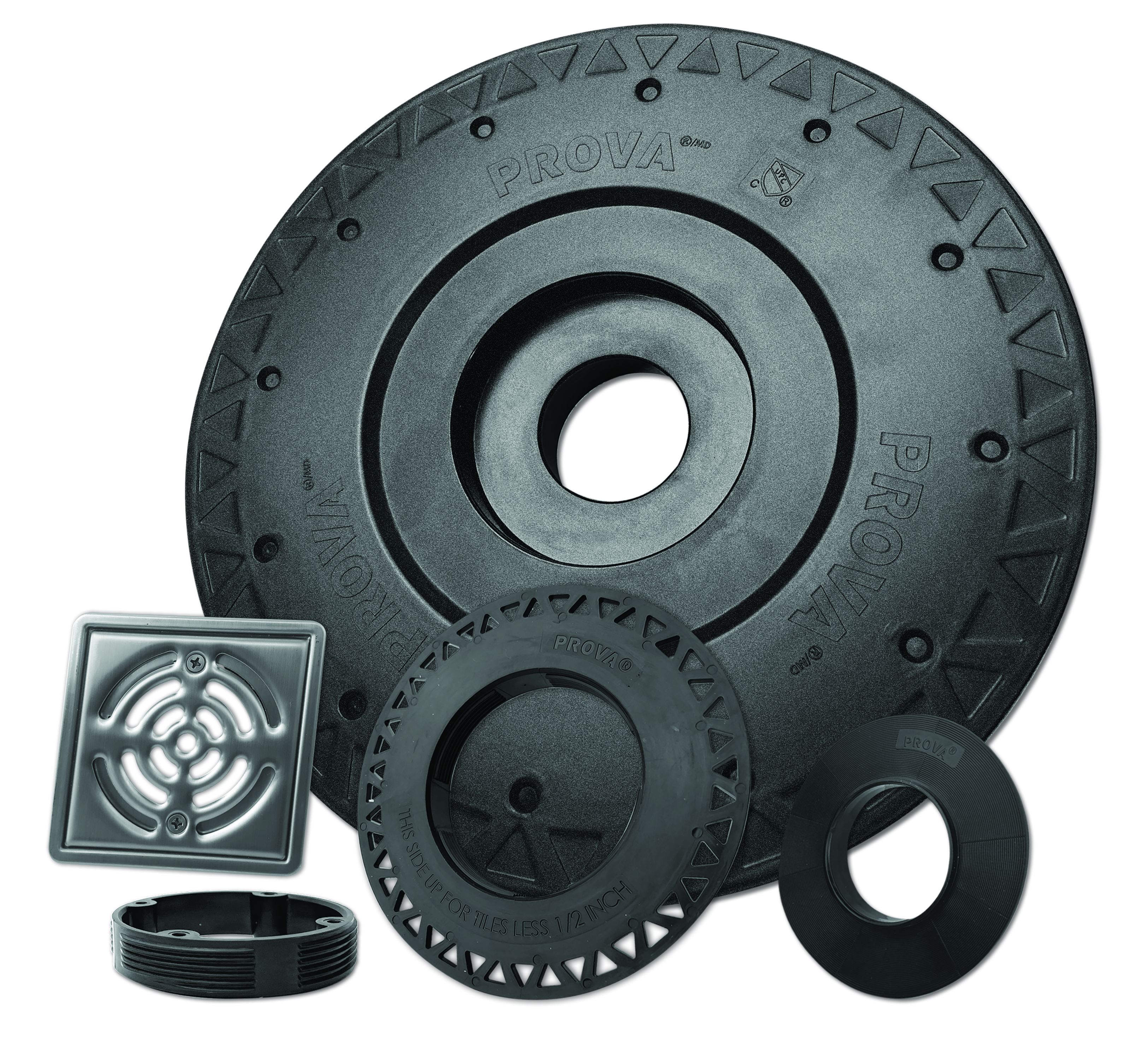 Shower Drain Kit Plus ABS with Square Grate Stainless Steel 4" x 4"