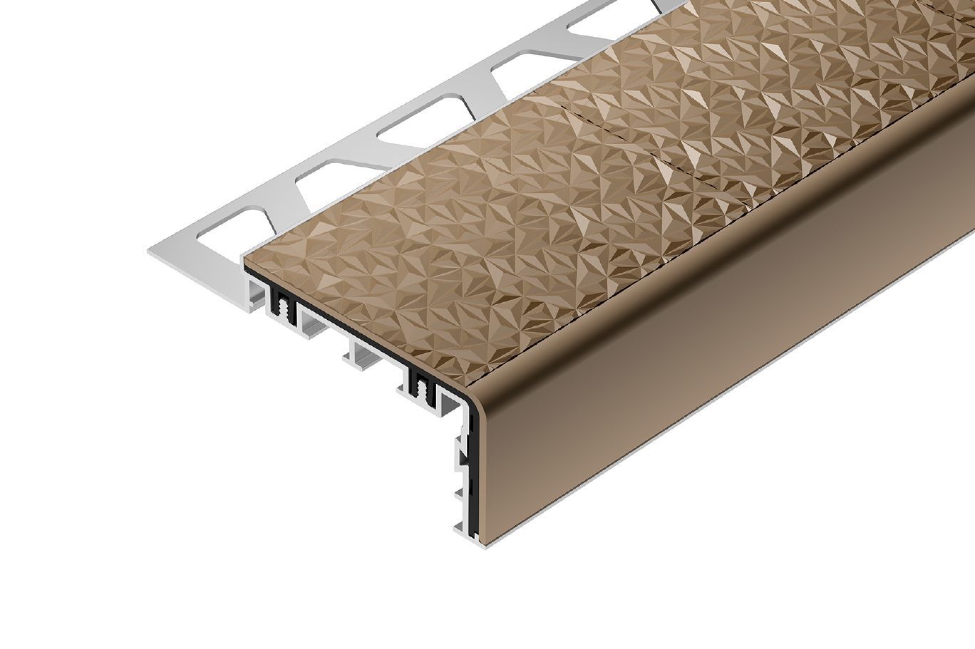Schluter - TREP-V 60 Stair Nose Profile Anodized Aluminum with PVC Slip ...
