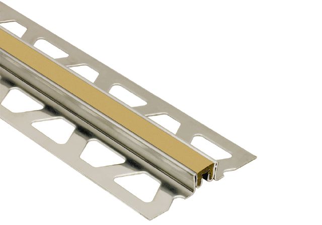 DILEX-KSN Surface Movement Joint Profile with 7/16" Light Beige Insert Stainless Steel (V2) 5/8" (16 mm) x 8' 2-1/2"