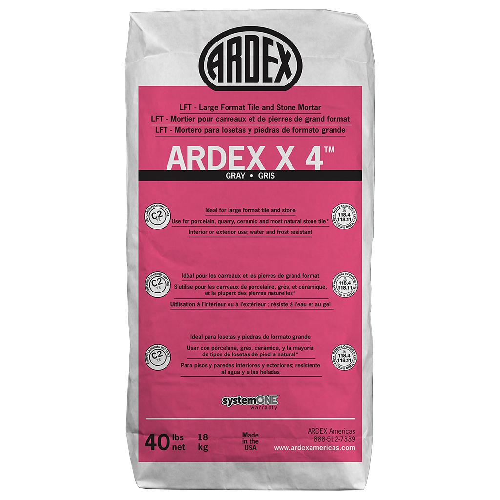 X 4 Large Format Tile & Stone Mortar, Gray - 40 lb