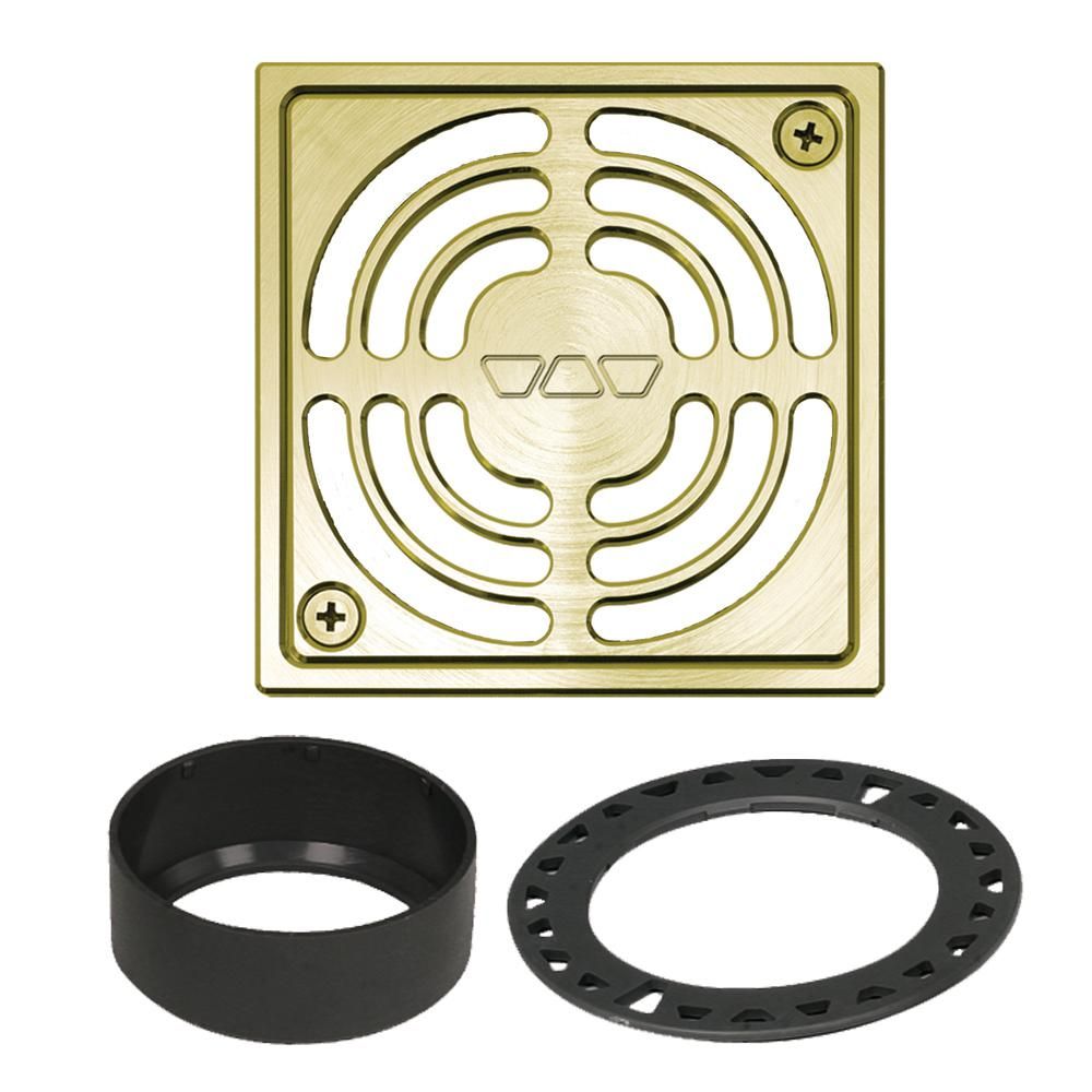 KERDI-DRAIN Square Grate Kit Contour Anodized Aluminum Brushed Brass 4"