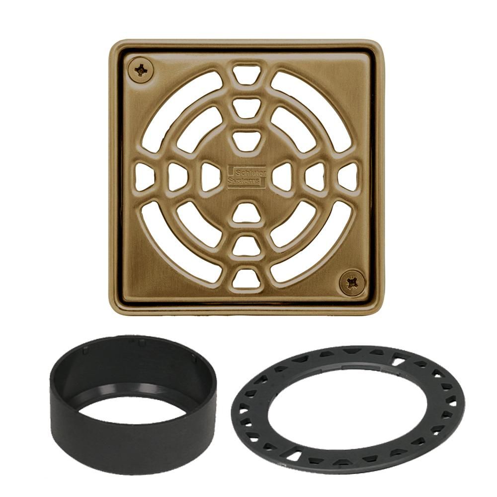 KERDI-DRAIN Square Grate Kit Classic Stainless Steel (V2) Vintage Gold 4"