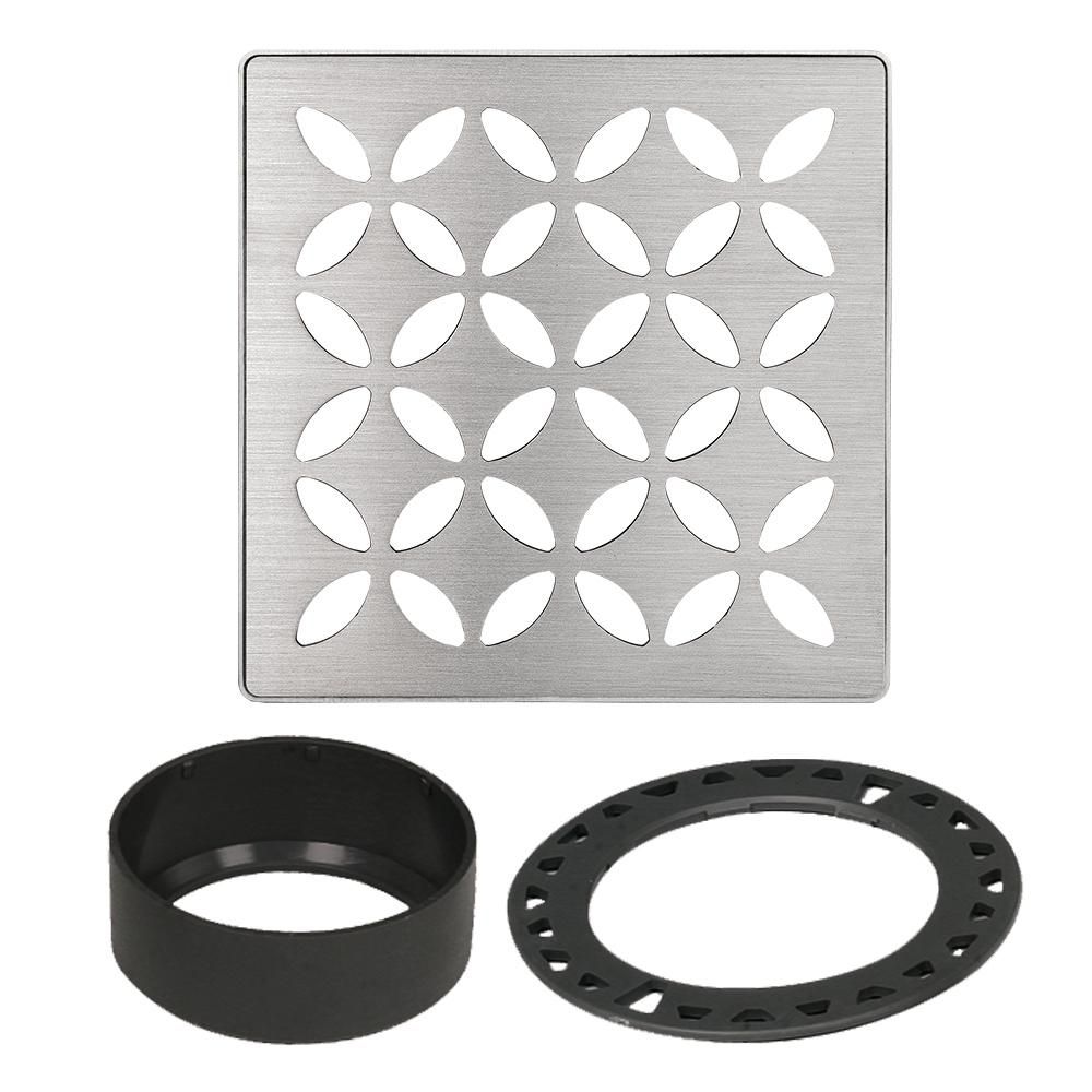 KERDI-DRAIN Ensemble de grille carrée Floral Acier inoxydable (V2) brossé 4"