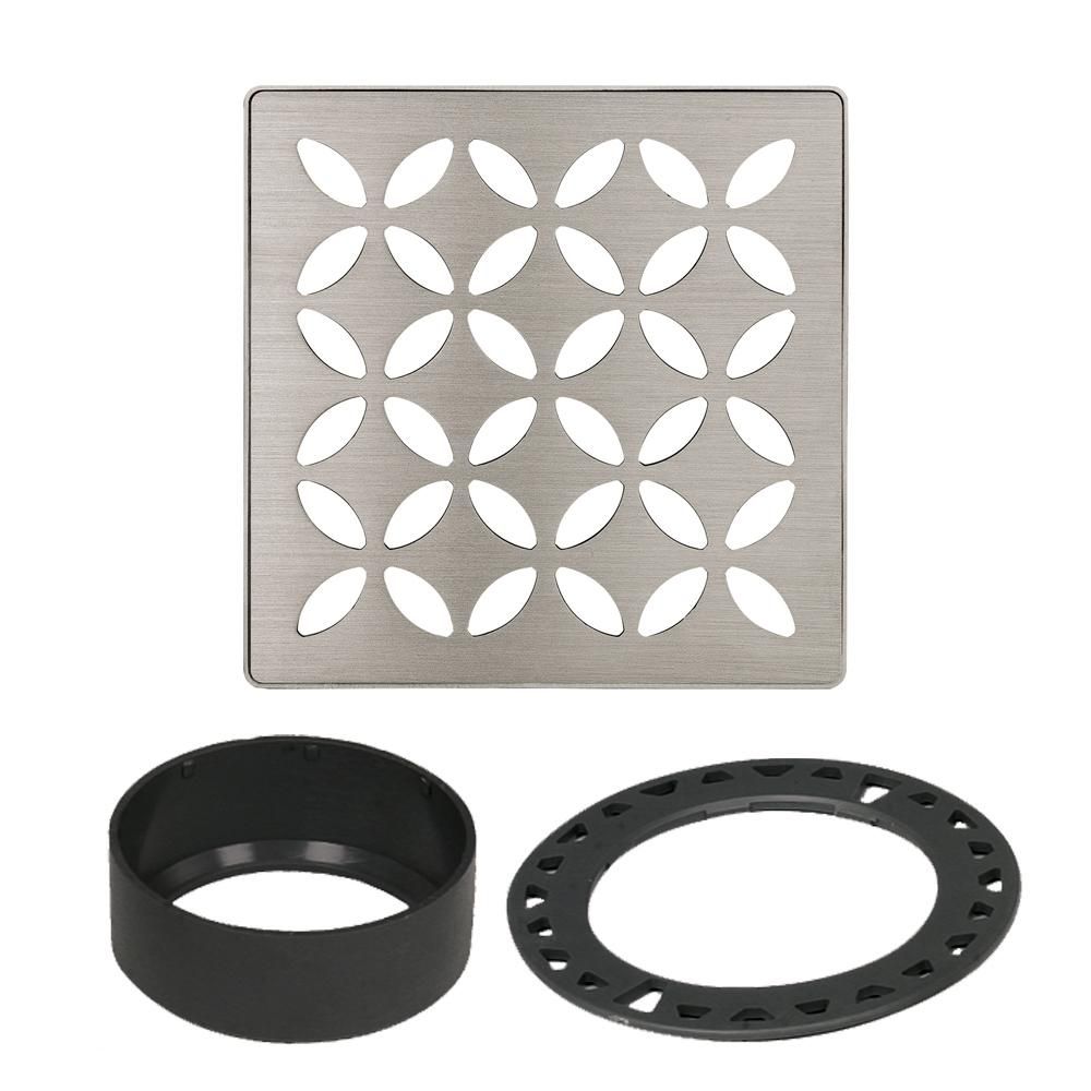 KERDI-DRAIN Ensemble de grille carrée Floral Acier inoxydable (V2) Nickel brossé 4"
