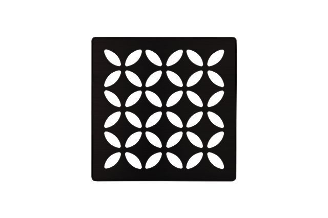 KERDI-DRAIN Ensemble de grille carrée Floral Acier inoxydable (V2) Noir mat 4"