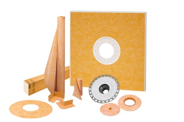 KERDI-SHOWER-KIT Ensemble de douche avec position de sortie centrée sans gille avec 2" PVC bride 48" x 48"