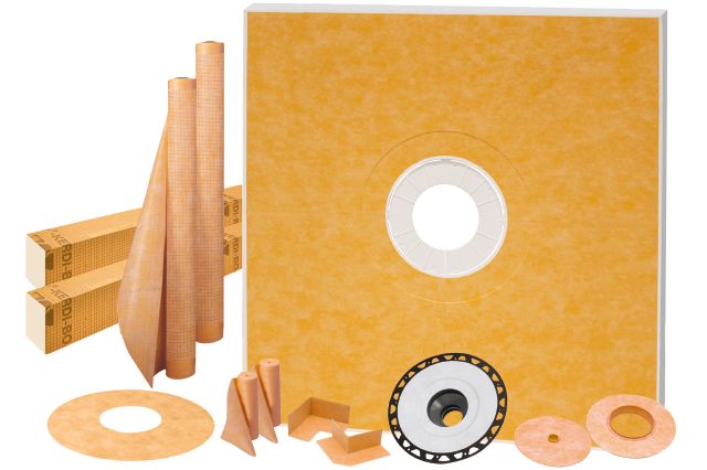 KERDI-SHOWER-KIT Ensemble de douche avec position de sortie centrée sans gille avec 2" PVC bride 72" x 72"