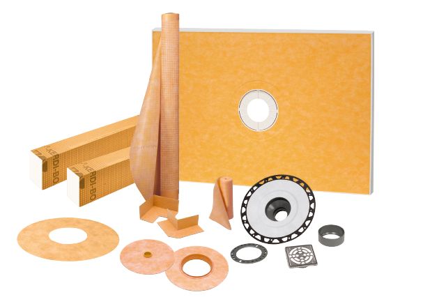 KERDI-SHOWER-KIT Ensemble de douche avec position de sortie centrée avec ABS bride 2" et acier inoxydable gille 38" x 60"