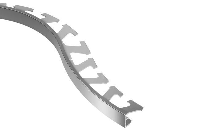 SCHIENE Floor/Wall Radius Edge Profile with Minimum Reveal Anodized Aluminum Polished Chrome 5/16" (8 mm) x 8' 2-1/2"