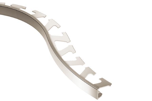SCHIENE Floor/Wall Radius Edge Profile with Minimum Reveal Anodized Aluminum Polished Nickel 5/16" (8 mm) x 8' 2-1/2"