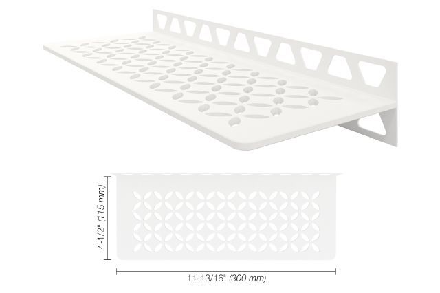 SHELF-W Rectangular Wall Shelf Floral Design Aluminum Satin White