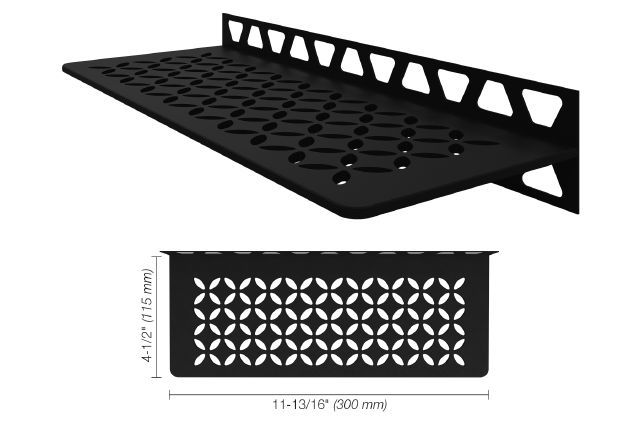 SHELF-W Rectangular Wall Shelf Floral Design Aluminum Satin Black