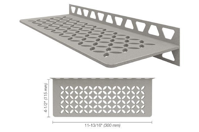SHELF-W Rectangular Wall Shelf Floral Design Aluminum Stone Grey