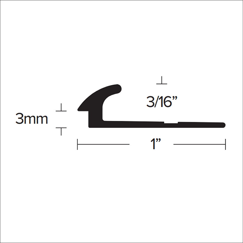Carpet Reducer LVT 130 Etched Aluminum Black from Carpet 3/16" (5 mm) to LVT 1/8" (3 mm) x 1" x 12'
