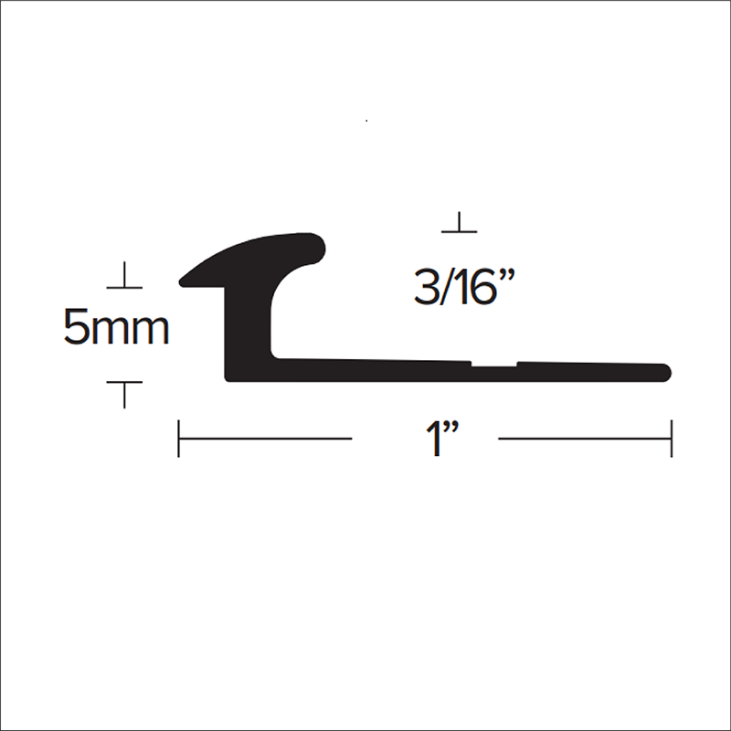 Carpet Reducer LVT 150 Etched Aluminum Black from Carpet 3/16" (5 mm) to LVT 3/16" (5 mm) x 1" x 12'