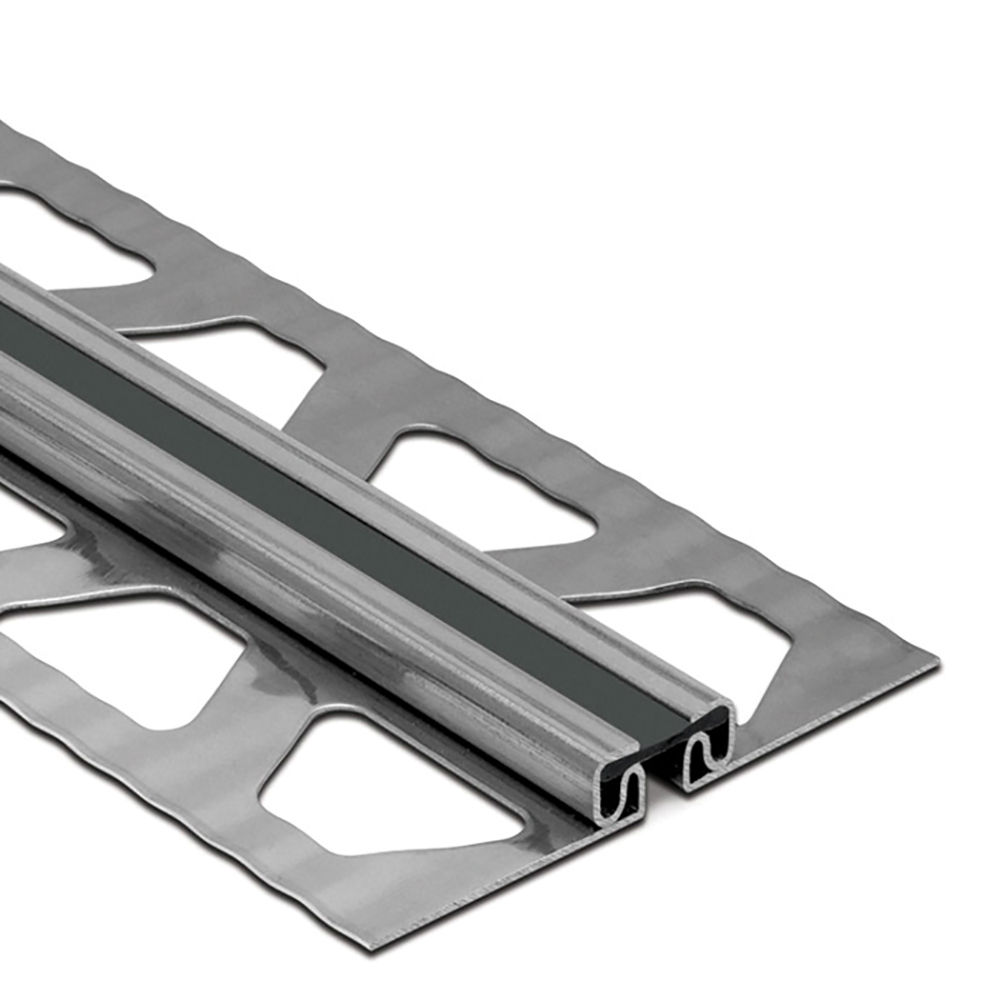DILEX-EKSB Surface Movement Joint Profile for Thinner Floor Coverings Stainless Steel (V2) with 1/4" Joint Black 1/4" (6 mm) x 8' 2-1/2"