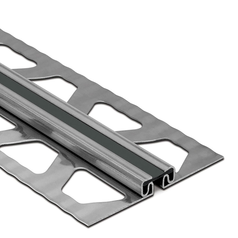 DILEX-EKSB Profilé de joint de surface pour les revêtements de plancher plus minces Acier inoxydable (V2) avec joint de 1/4" Noir 3/32" (2.5 mm) x 8' 2-1/2"
