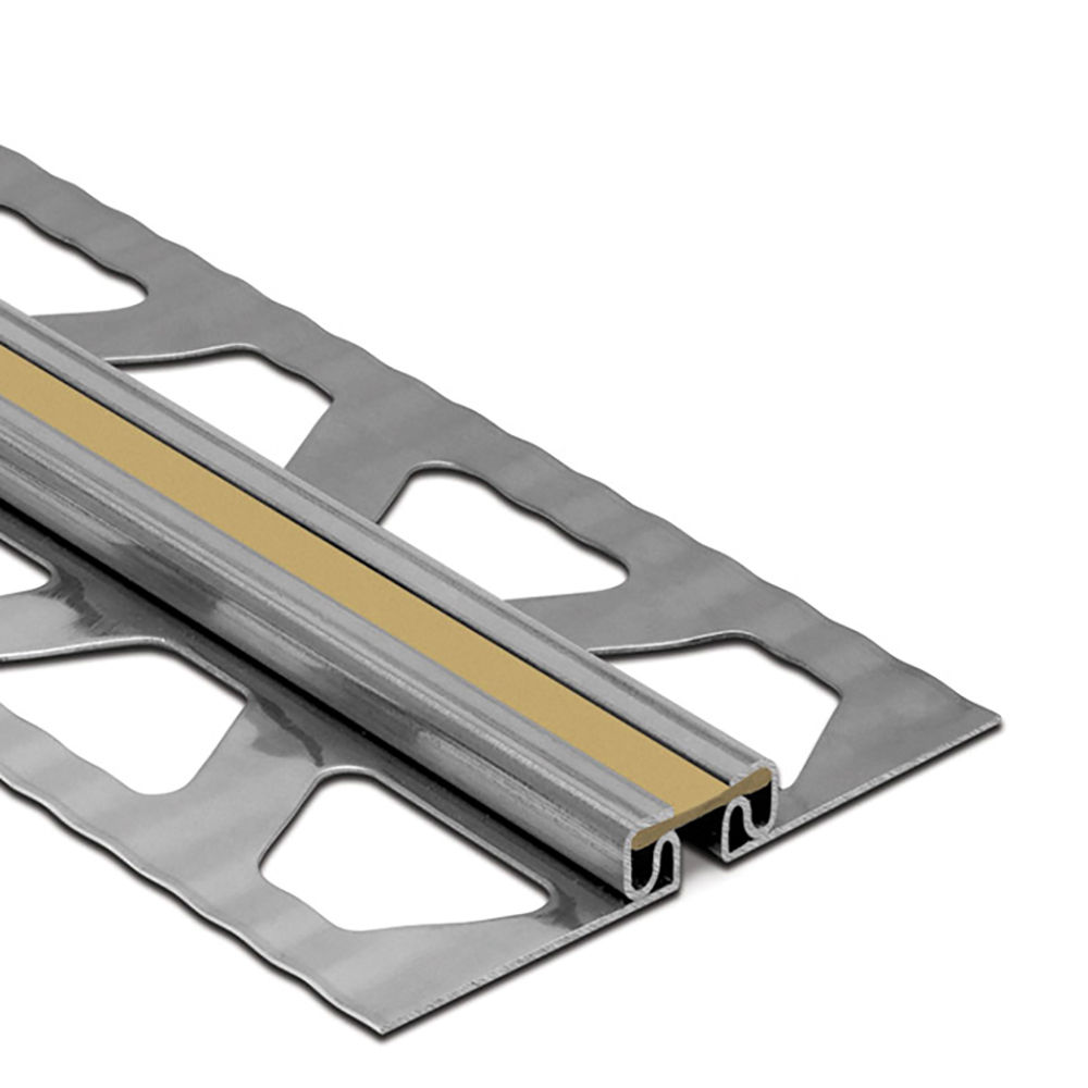 DILEX-EKSB Surface Movement Joint Profile for Thinner Floor Coverings Stainless Steel (V2) with 1/4" Joint Light Beige 3/32" (2.5 mm) x 8' 2-1/2"