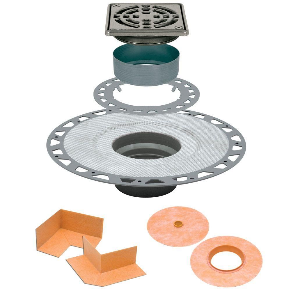 KERDI-DRAIN Ensemble de drain Flange PVC 2" avec grille carrée Acier inoxydable 4"
