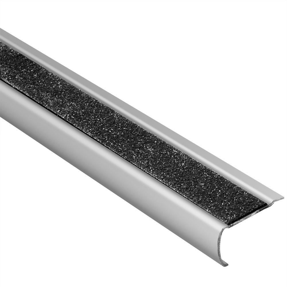 TREP-GK-S Stair-Nosing Retrofit Profile with Black Non-Slip Tread Stainless Steel (V2) Brushed 3/32" (2 mm) x 1-3/8" x 4' 11"