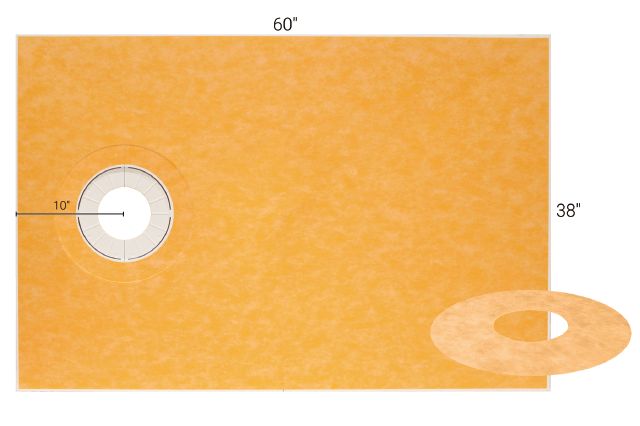 KERDI-SHOWER-TS Kit de bac de douche préfabriquée en pente avec position de sortie décentrée 38" x 60"