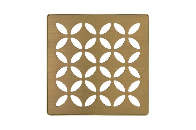 KERDI-DRAIN Square Grate Kit Floral Stainless Steel (V2) Brushed Vintage Gold 4"
