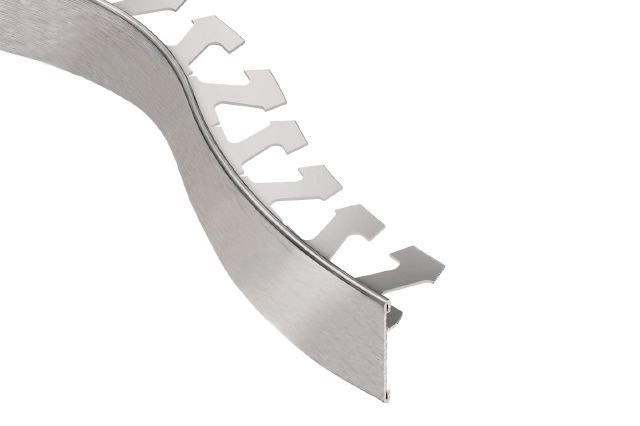 SCHIENE-STEP Stairs/Wall Edge Radius Profile with 1-1/2" Vertical Leg Stainless Steel (V2) Brushed 1/2" (12.5 mm) x 8' 2-1/2"