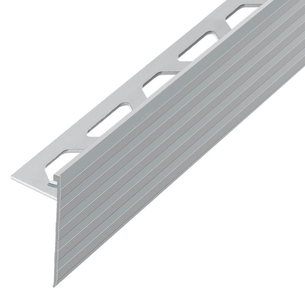 SCHIENE-STEP Stairs Edge Profile with 1-3/16" Vertical Leg Anodized Aluminum Satin 5/16" (8 mm) x 8' 2-1/2"