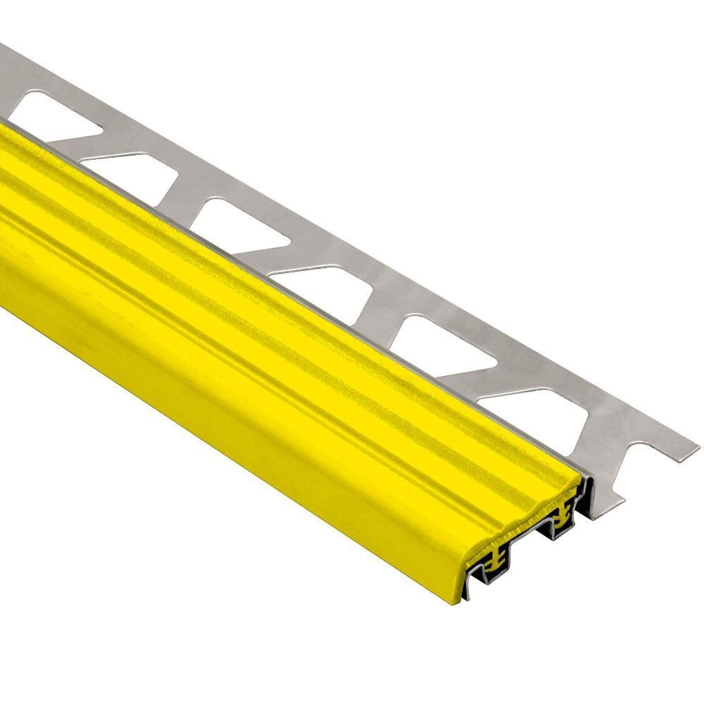 TREP-S Stair-Nosing Profile with Yellow Insert Stainless Steel (V2) 1/2" (12.5 mm) x 1-1/32" x 8' 2-1/2"