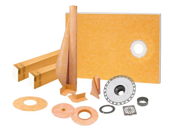 KERDI-SHOWER-KIT Ensemble de douche avec position de sortie décentrée avec PVC bride 2" et acier inoxydable gille 38" x 60"
