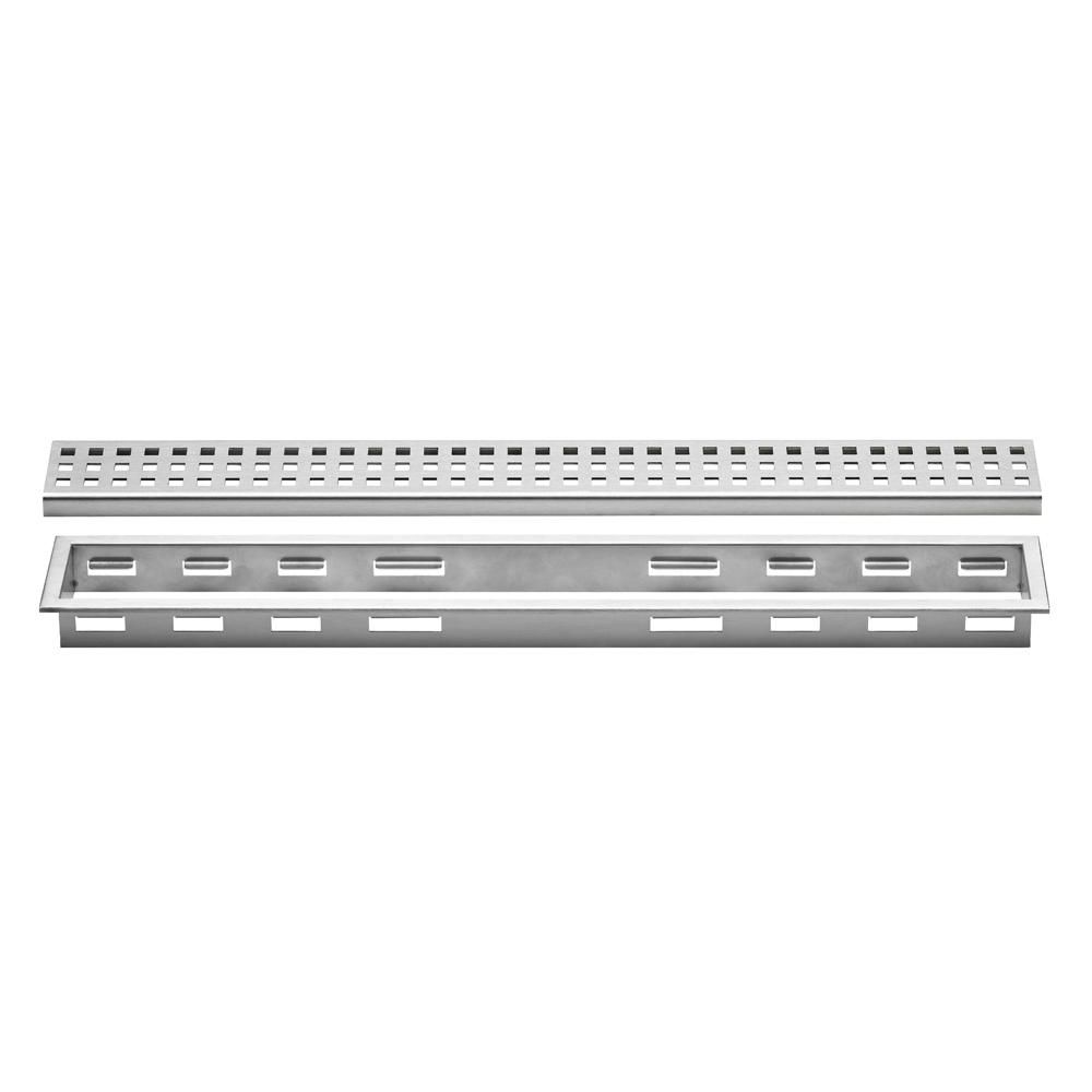 KERDI-LINE Drain linéaire encastré avec design de grille Square Acier inoxydable (V4) brossé 1-1/8" (30 mm) x 23-5/8"