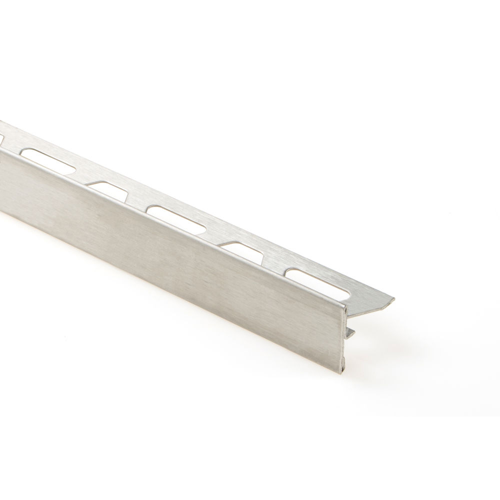 SCHIENE-STEP Stairs/Wall Edge Profile with 7/16" Vertical Leg Stainless Steel (V2) Brushed 1/2" (12.5 mm) x 8' 2-1/2"