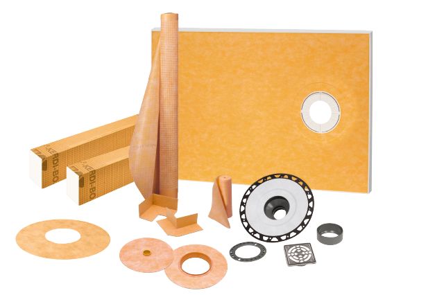 KERDI-SHOWER-KIT-FL Ensemble de douche avec position de sortie décentrée avec ABS bride 2" et acier inoxydable gille 38" x 60"
