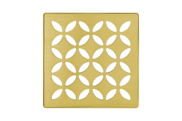 KERDI-DRAIN Square Grate Kit Floral Stainless Steel (V2) Brushed Classic Gold 4"